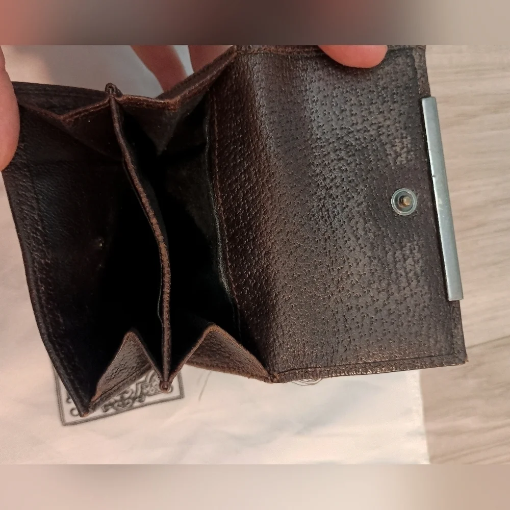 GUCCI GG Beige Canvas With Brn Leather Coin Purse Clutch/Wallet